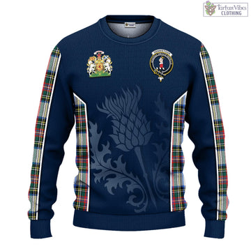 Dennistoun Tartan Knitted Sweatshirt with Family Crest and Scottish Thistle Vibes Sport Style