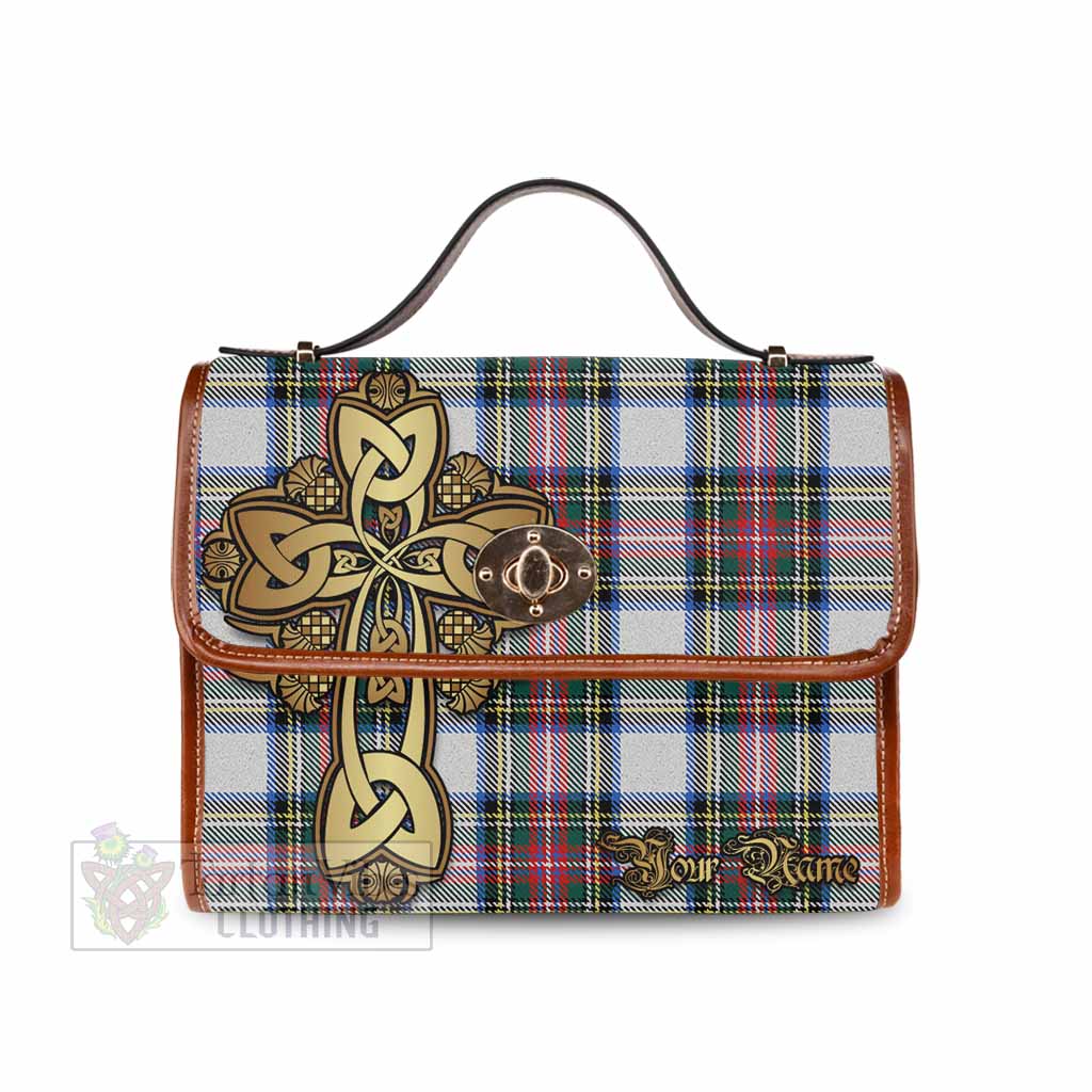 Tartan Vibes Clothing Dennistoun Tartan Waterproof Canvas Bag Golden Thistle Celtic Cross Style