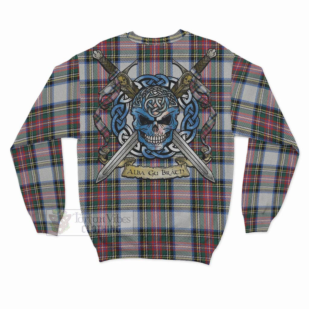 Tartan Vibes Clothing Dennistoun Tartan Sweatshirt with Family Crest Celtic Skull Style