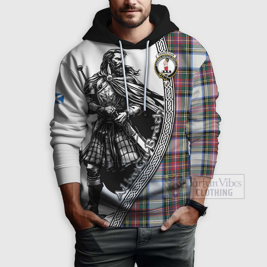 Tartan Vibes Clothing Dennistoun Tartan Clan Crest Hoodie with Highlander Warrior Celtic Style