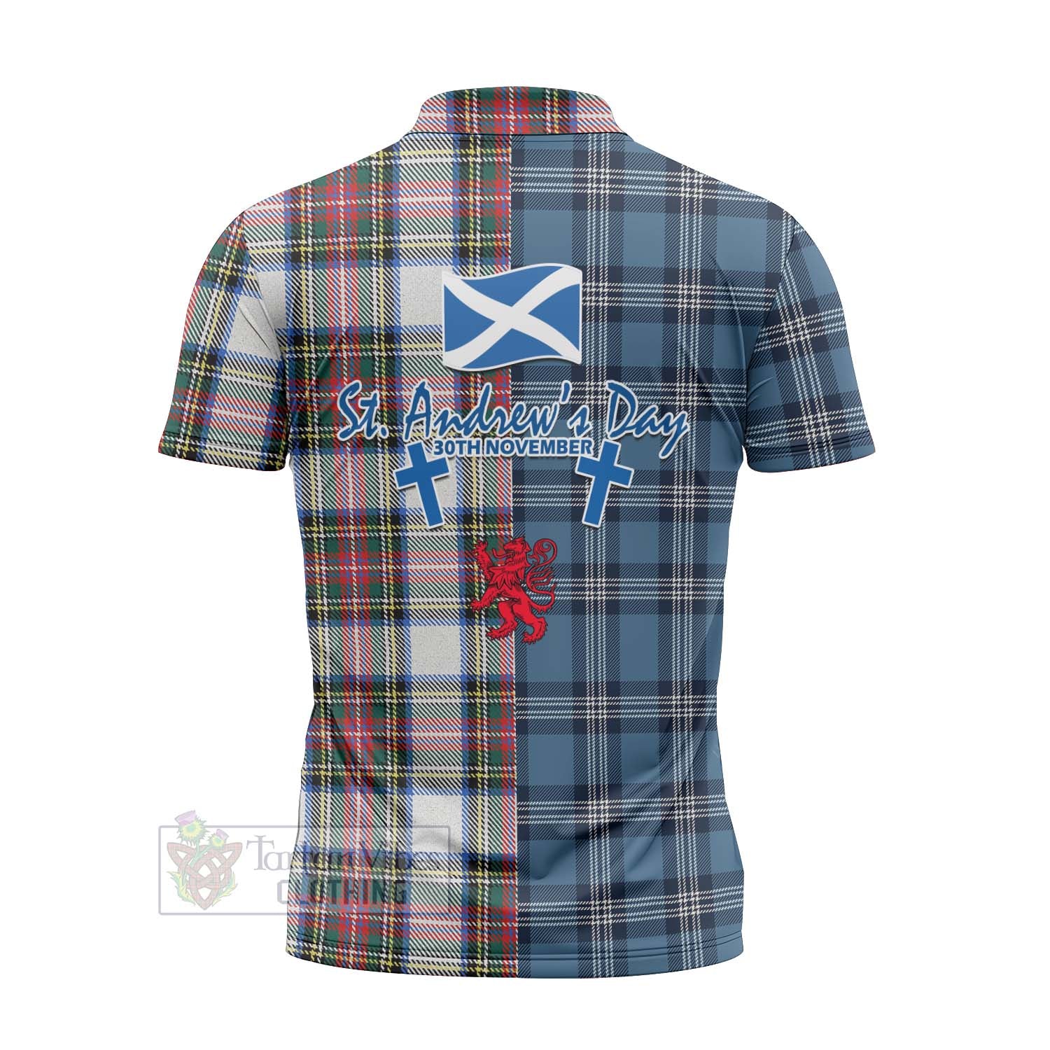 Tartan Vibes Clothing Dennistoun Tartan Zipper Polo Shirt Happy St. Andrew's Day Half Tartan Style