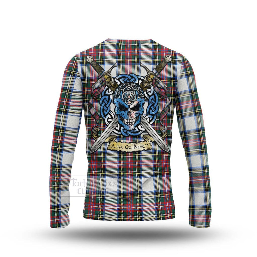 Tartan Vibes Clothing Dennistoun Tartan Long Sleeve T-Shirt with Family Crest Celtic Skull Style