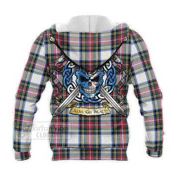 Dennistoun Tartan Knitted Hoodie with Family Crest Celtic Skull Style