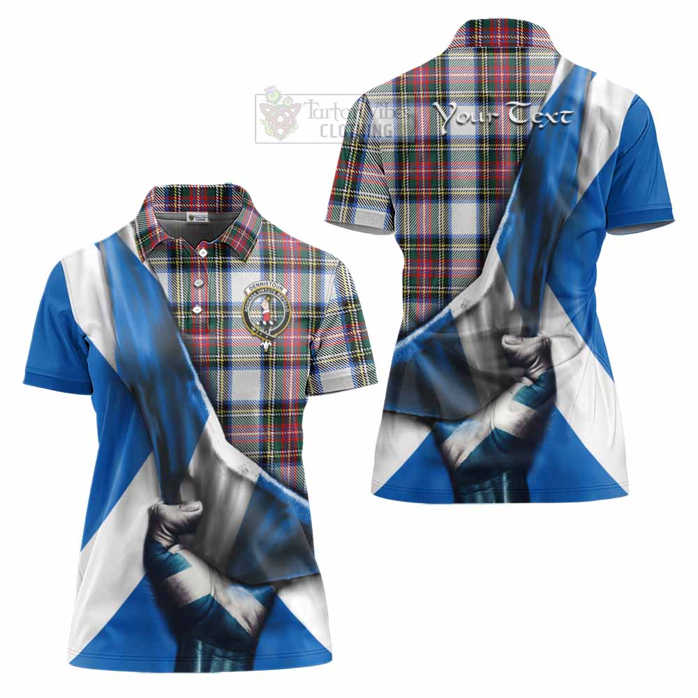 Tartan Vibes Clothing Dennistoun Tartan Women's Polo Shirt with Family Crest Scotland Patriotic Style