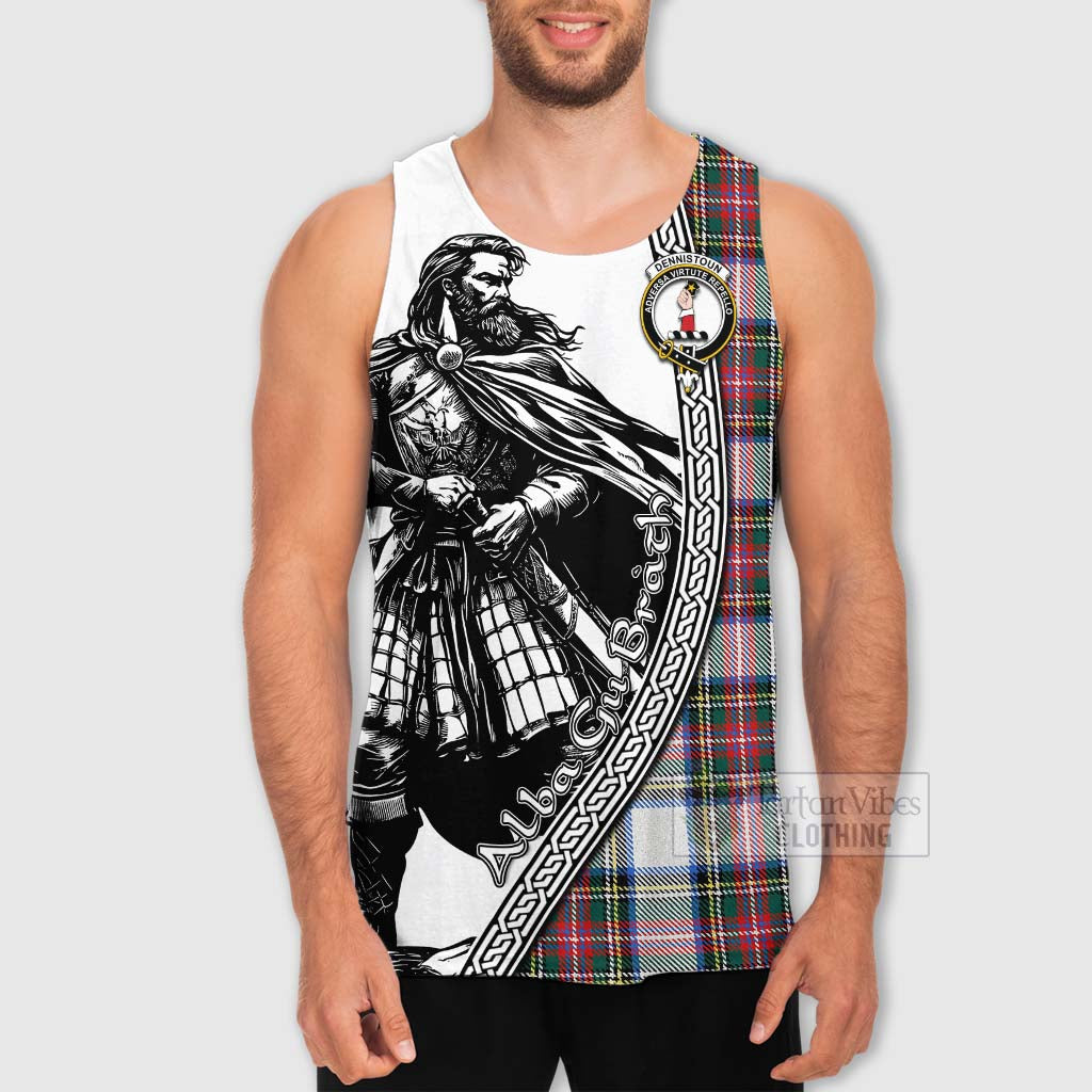 Tartan Vibes Clothing Dennistoun Tartan Clan Crest Men's Tank Top with Highlander Warrior Celtic Style