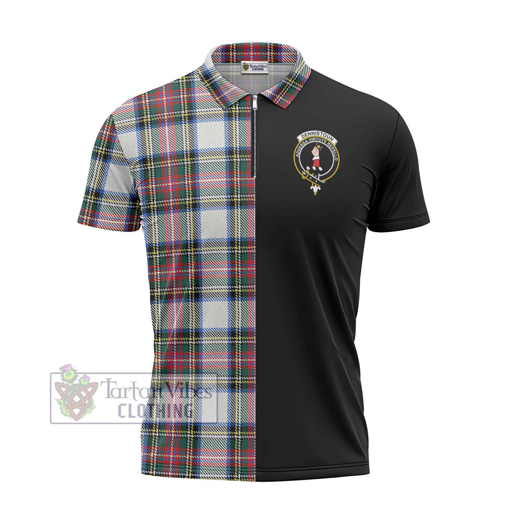 Dennistoun Tartan Zipper Polo Shirt with Family Crest and Half Of Me Style - Tartanvibesclothing Shop