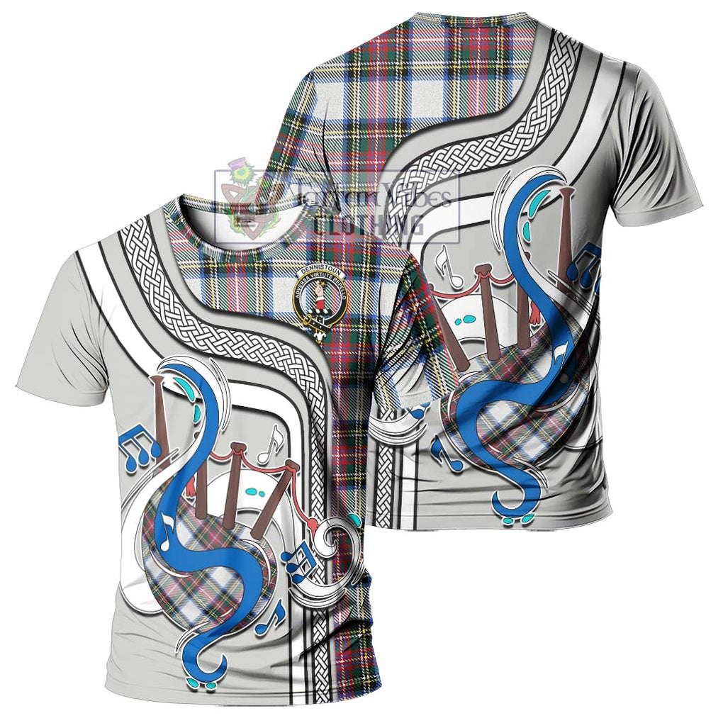 Dennistoun Tartan T-Shirt with Epic Bagpipe Style - Tartanvibesclothing Shop