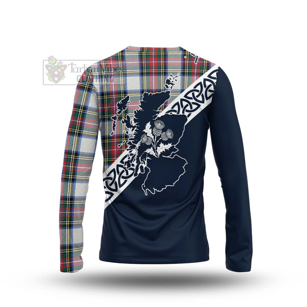 Tartan Vibes Clothing Dennistoun Tartan Long Sleeve T-Shirt Featuring Thistle and Scotland Map