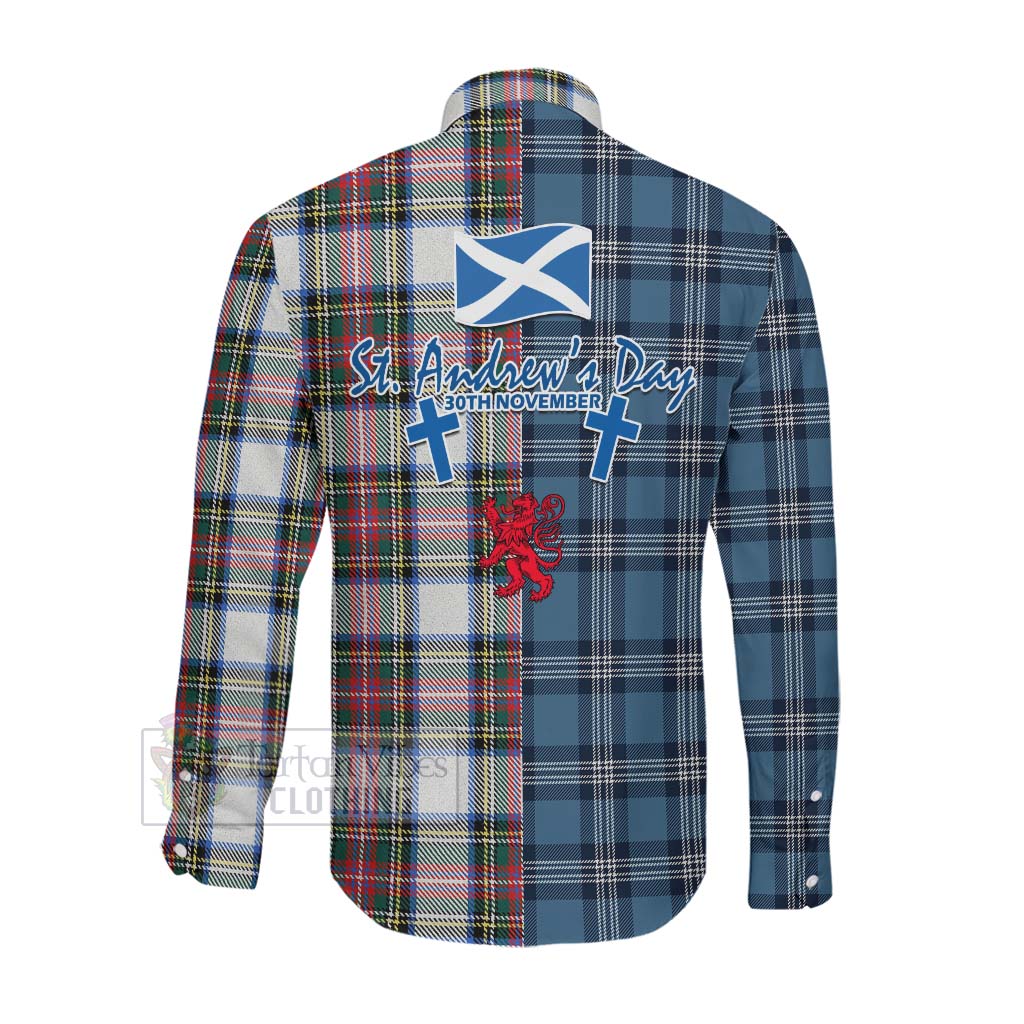 Tartan Vibes Clothing Dennistoun Tartan Long Sleeve Button Shirt Happy St. Andrew's Day Half Tartan Style