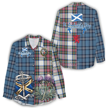 Dennistoun Tartan Women's Casual Shirt Happy St. Andrew's Day Half Tartan Style