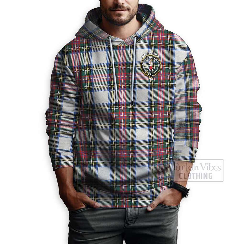 Tartan Vibes Clothing Dennistoun Tartan Hoodie with Family Crest Celtic Skull Style