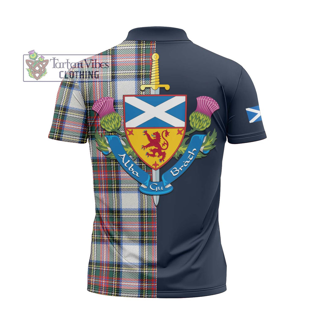 Tartan Vibes Clothing Dennistoun Tartan Zipper Polo Shirt with Scottish Lion Royal Arm Half Style