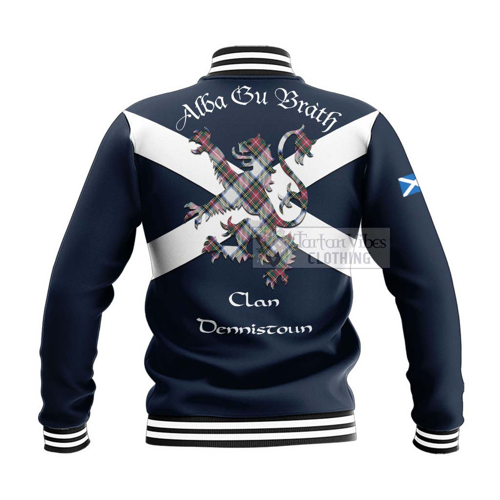 Tartan Vibes Clothing Dennistoun Tartan Lion Rampant Baseball Jacket – Proudly Display Your Heritage with Alba Gu Brath and Clan Name