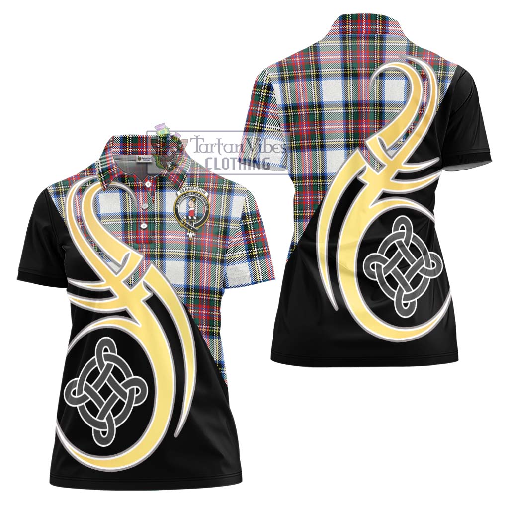 Dennistoun Tartan Women's Polo Shirt with Family Crest and Celtic Symbol Style - Tartan Vibes Clothing