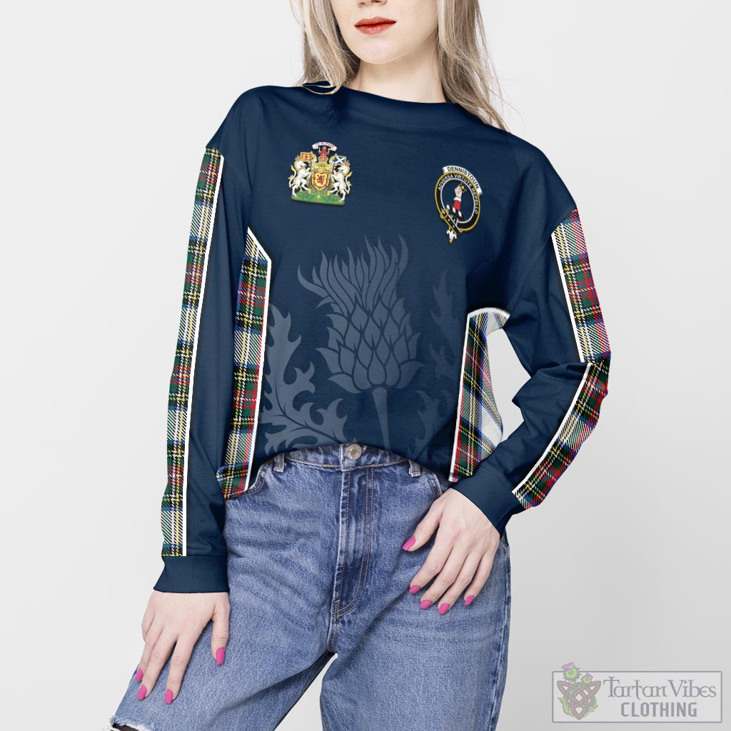 Tartan Vibes Clothing Dennistoun Tartan Sweatshirt with Family Crest and Scottish Thistle Vibes Sport Style