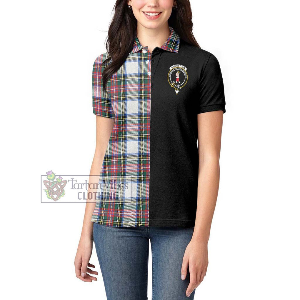 Dennistoun Tartan Women's Polo Shirt with Family Crest and Half Of Me Style - Tartanvibesclothing Shop