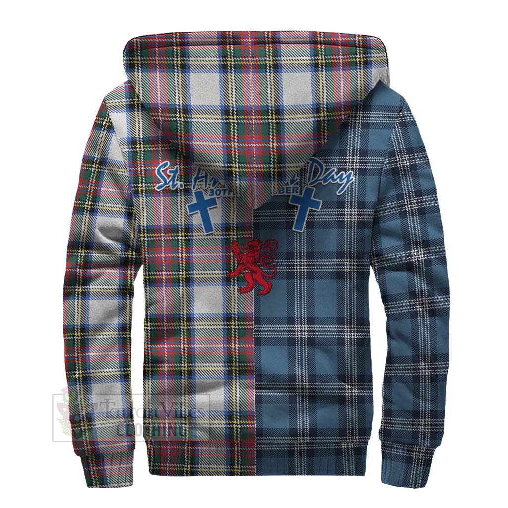 Tartan Vibes Clothing Dennistoun Tartan Sherpa Hoodie Happy St. Andrew's Day Half Tartan Style