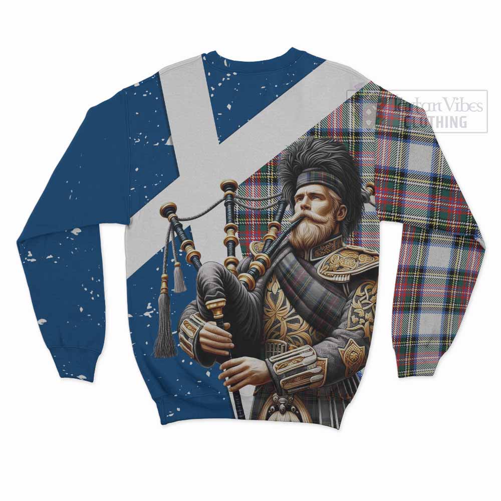 Tartan Vibes Clothing Dennistoun Tartan Sweatshirt with Family Crest Scottish Bagpiper Vibes