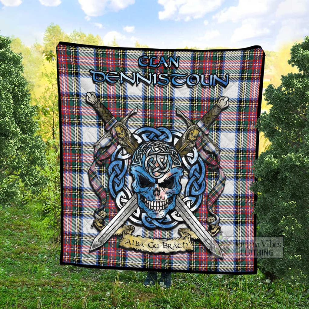 Tartan Vibes Clothing Dennistoun Tartan Quilt with Celtic Skull Alba Gu Brath Style