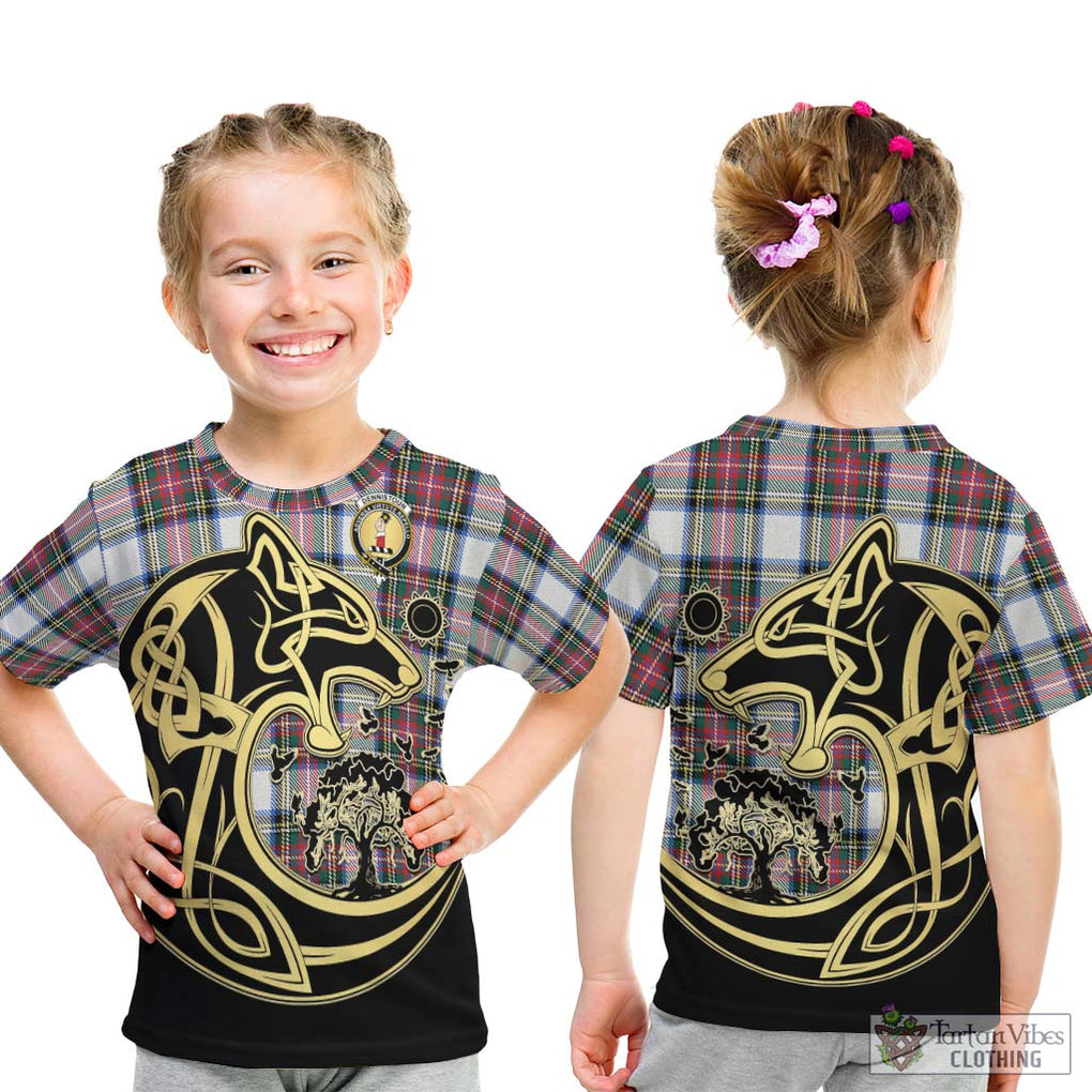 Dennistoun Tartan Kid T-Shirt with Family Crest Celtic Wolf Style - Tartan Vibes Clothing