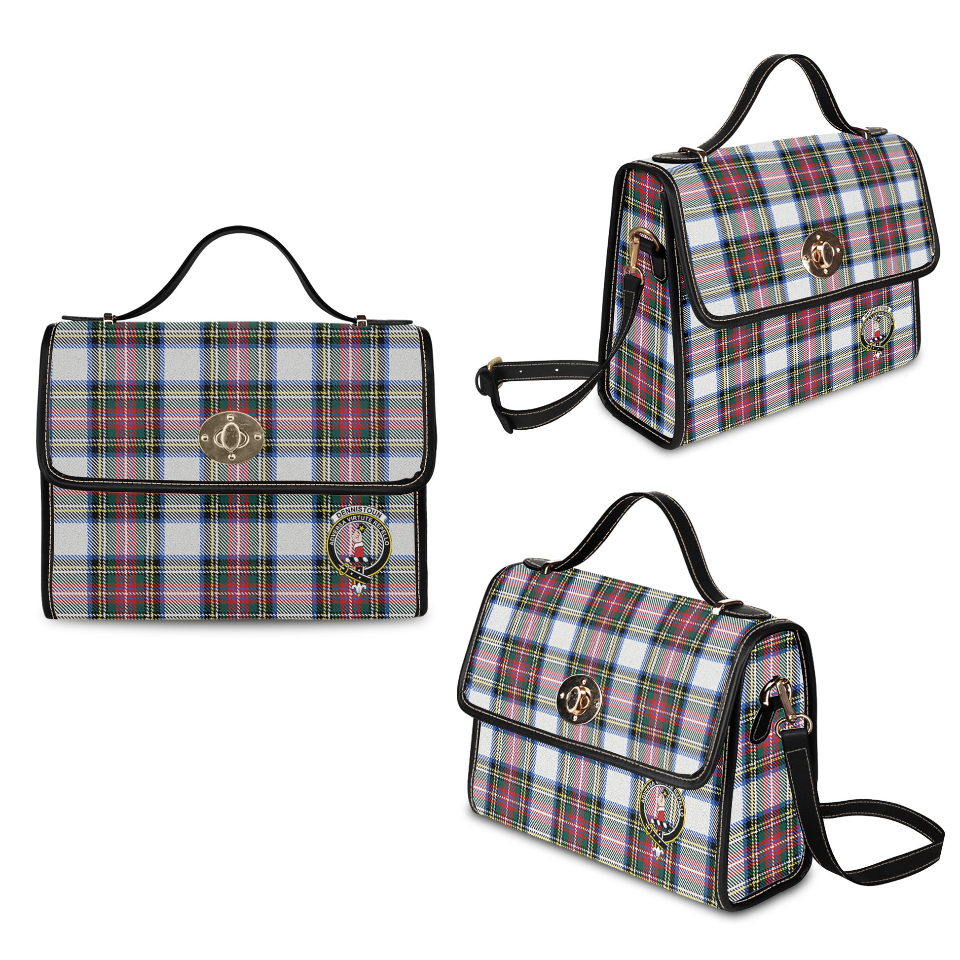 dennistoun-tartan-leather-strap-waterproof-canvas-bag-with-family-crest