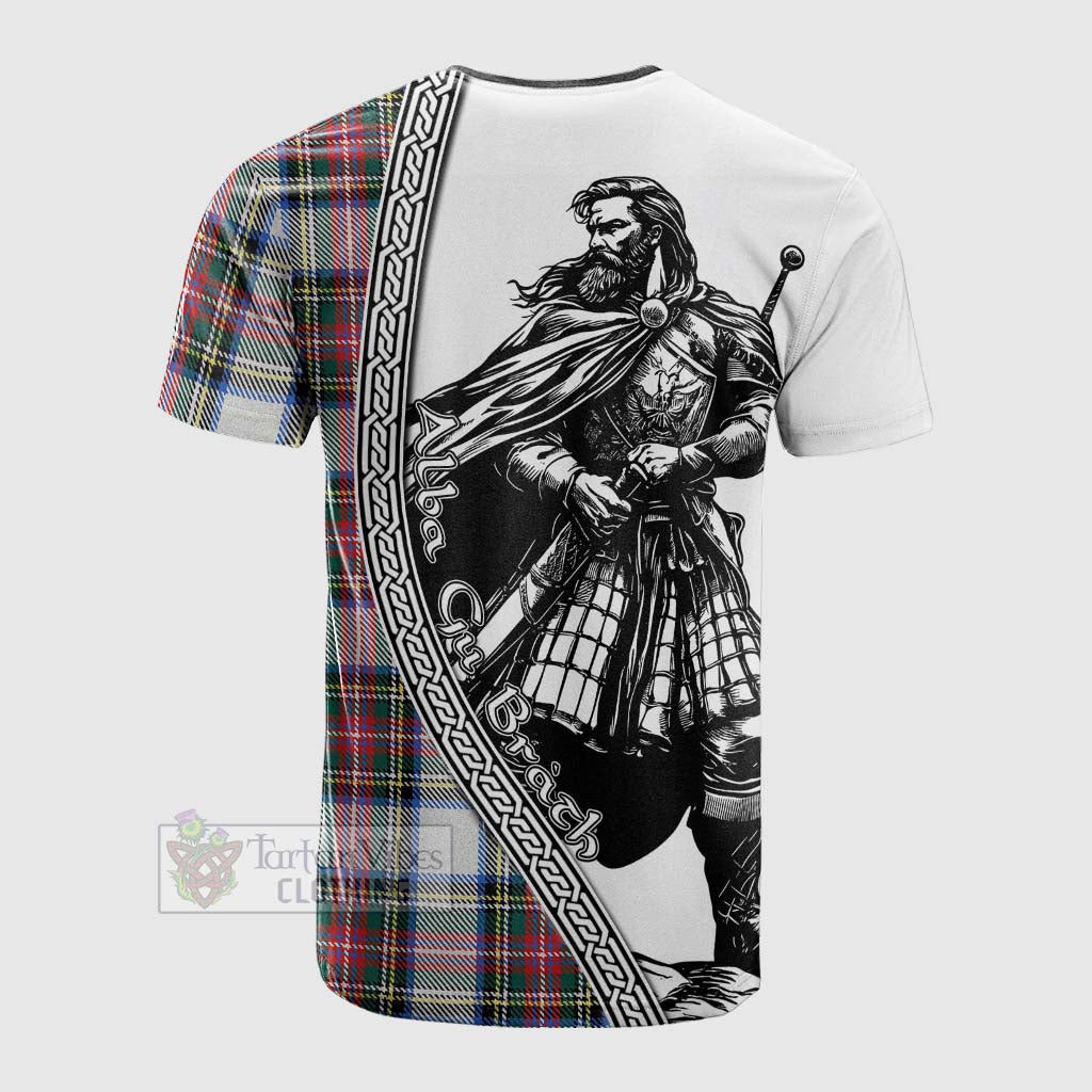 Tartan Vibes Clothing Dennistoun Tartan Clan Crest Cotton T-shirt with Highlander Warrior Celtic Style