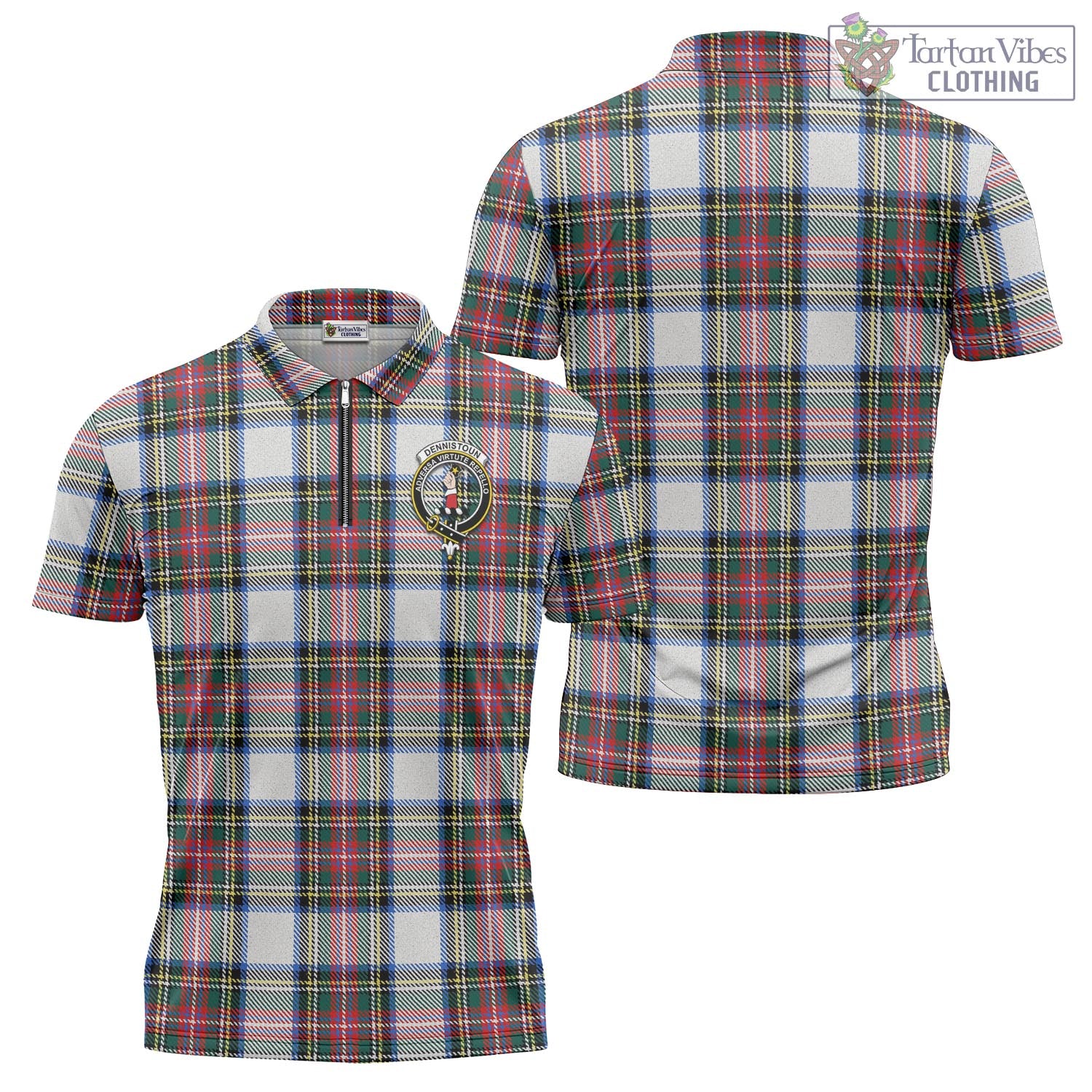 Tartan Vibes Clothing Dennistoun Tartan Zipper Polo Shirt with Family Crest