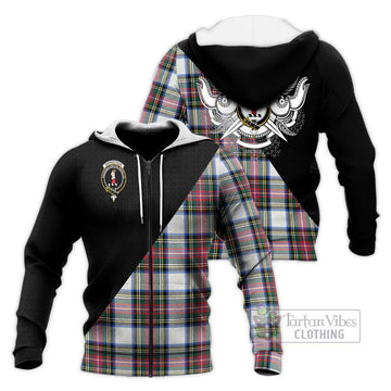 Dennistoun Tartan Knitted Hoodie with Family Crest and Military Logo Style