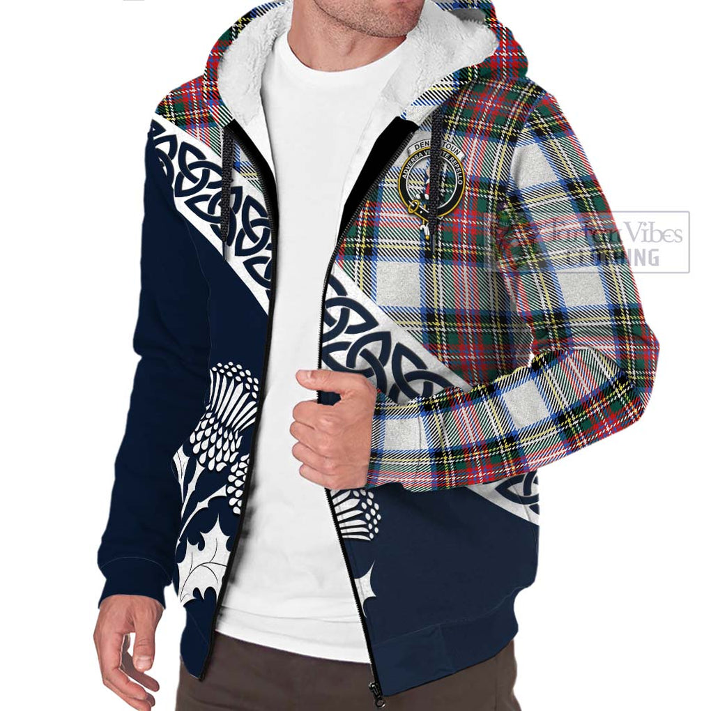 Tartan Vibes Clothing Dennistoun Tartan Sherpa Hoodie Featuring Thistle and Scotland Map