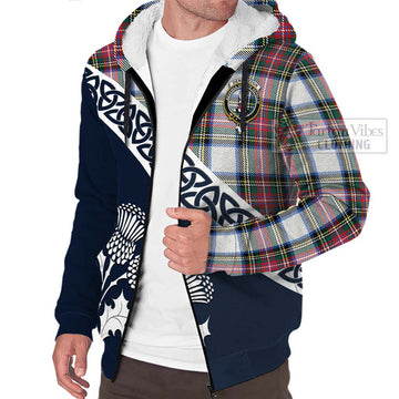 Dennistoun Tartan Sherpa Hoodie Featuring Thistle and Scotland Map