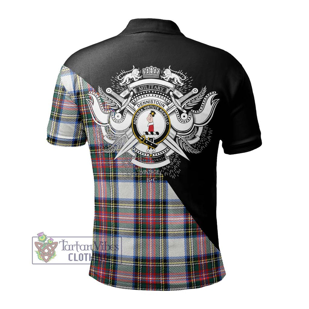 Dennistoun Tartan Polo Shirt with Family Crest and Military Logo Style - Tartanvibesclothing Shop