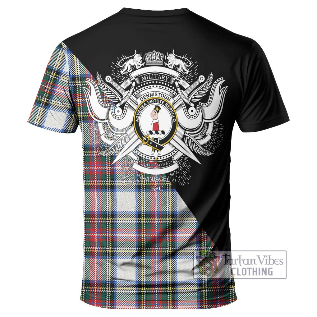 Dennistoun Tartan T-Shirt with Family Crest and Military Logo Style - Tartanvibesclothing Shop