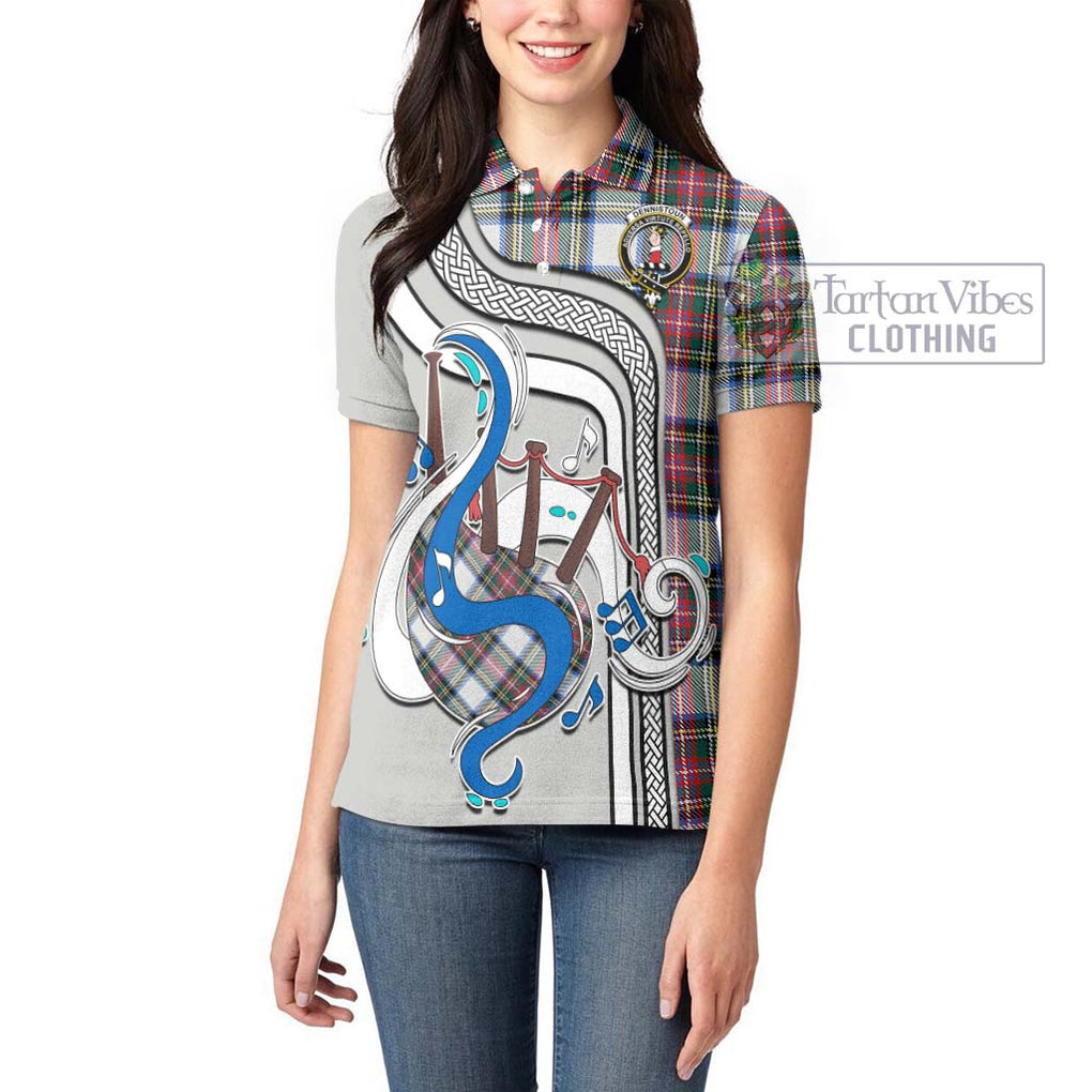 Dennistoun Tartan Women's Polo Shirt with Epic Bagpipe Style - Tartanvibesclothing Shop