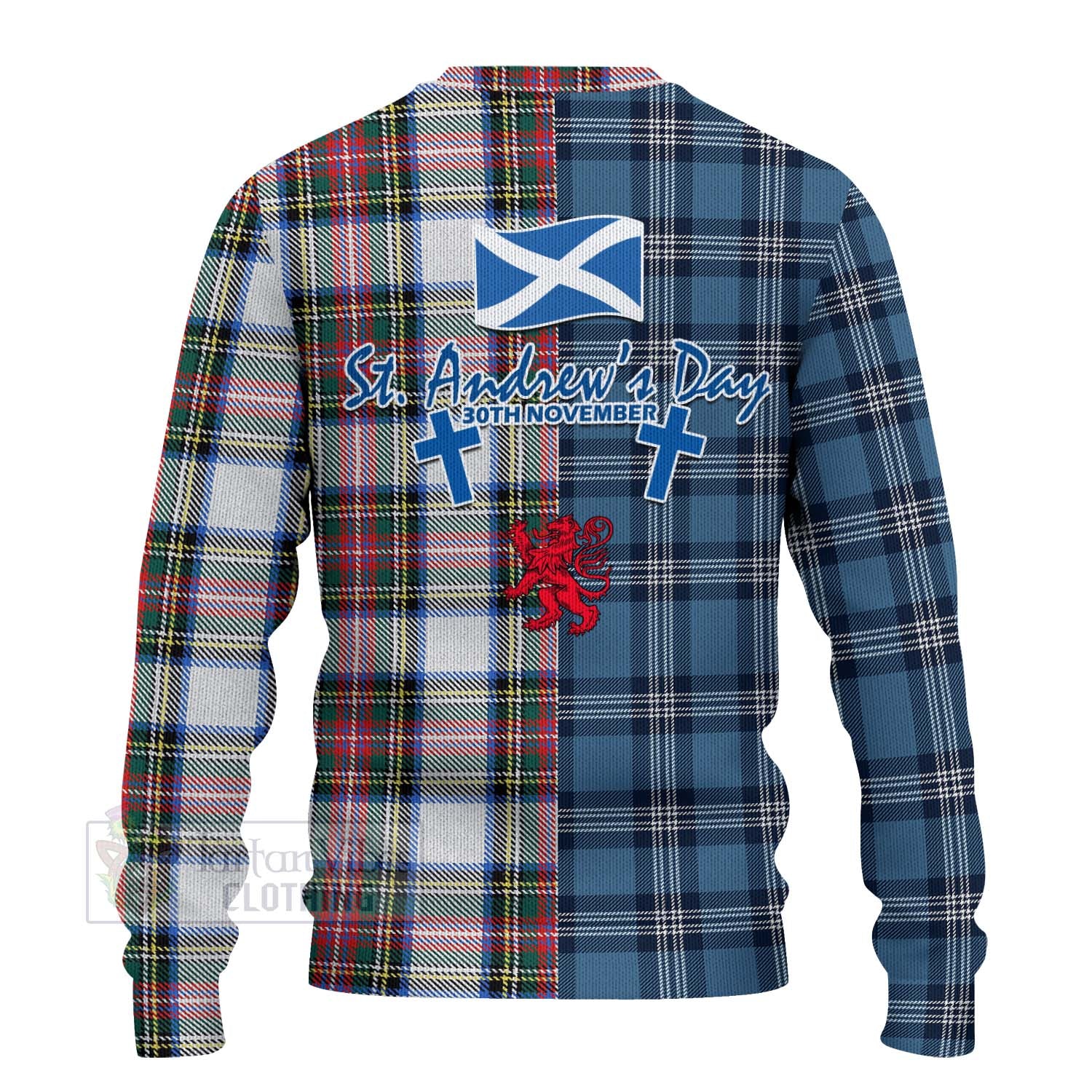 Tartan Vibes Clothing Dennistoun Tartan Knitted Sweater Happy St. Andrew's Day Half Tartan Style