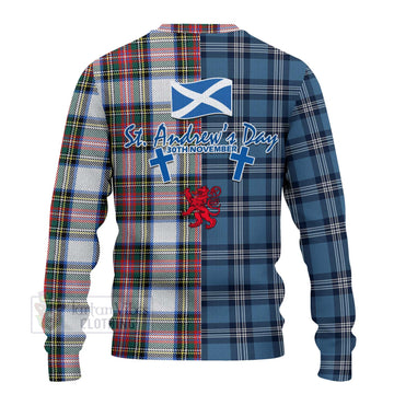 Dennistoun Tartan Knitted Sweater Happy St. Andrew's Day Half Tartan Style