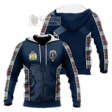 Dennistoun Tartan Knitted Hoodie with Family Crest and Lion Rampant Vibes Sport Style