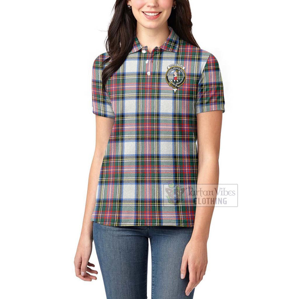 Tartan Vibes Clothing Dennistoun Tartan Women's Polo Shirt with Family Crest Celtic Skull Style