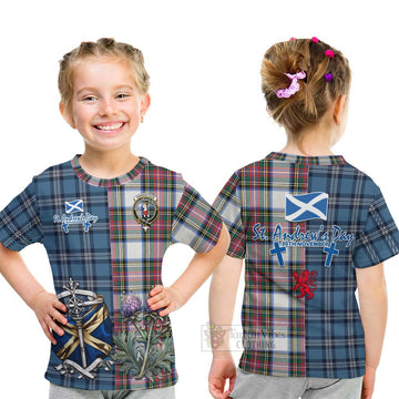 Dennistoun Tartan Kid T-Shirt Happy St. Andrew's Day Half Tartan Style