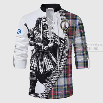 Dennistoun Tartan Clan Crest Ghillie Kilt Shirt with Highlander Warrior Celtic Style