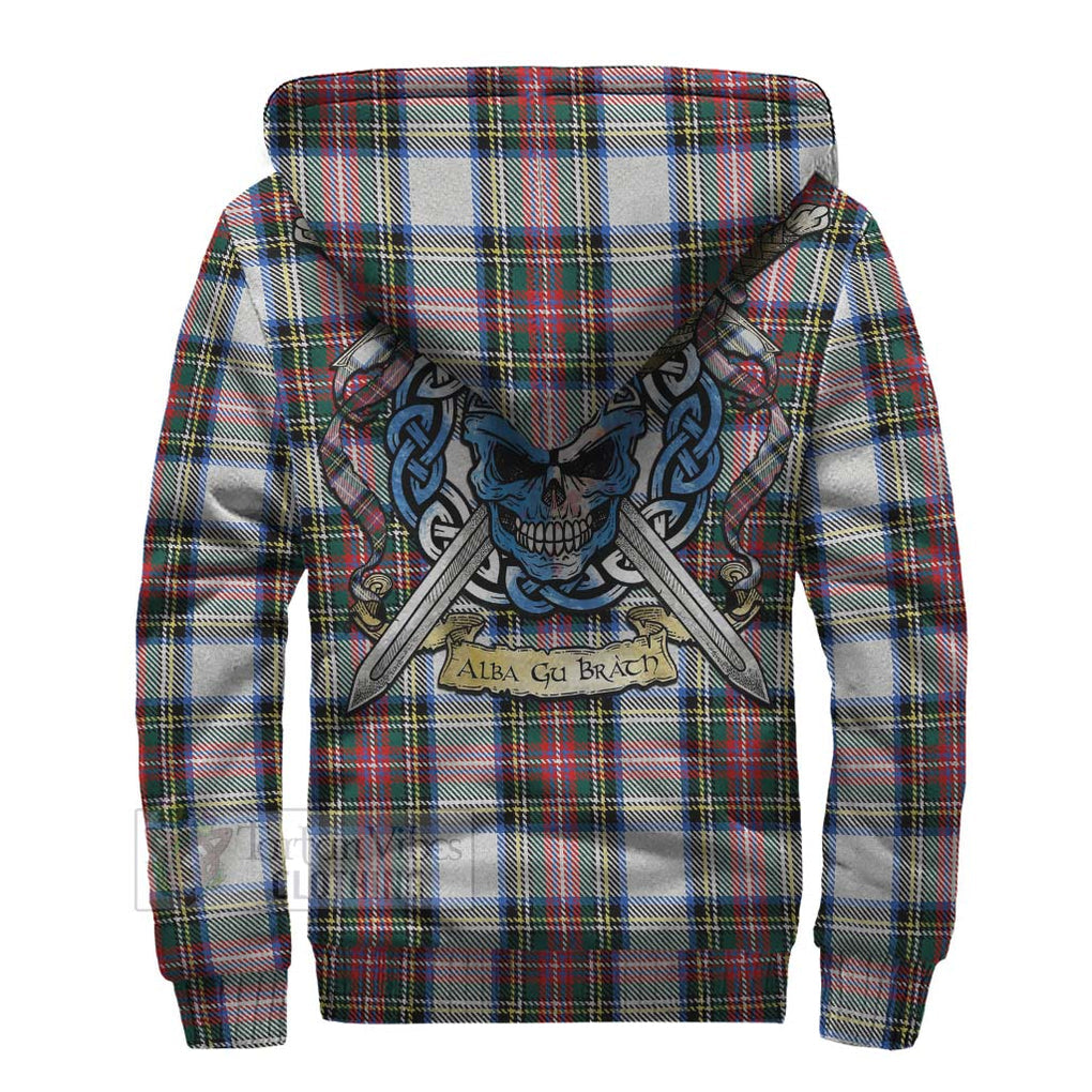 Tartan Vibes Clothing Dennistoun Tartan Sherpa Hoodie with Family Crest Celtic Skull Style