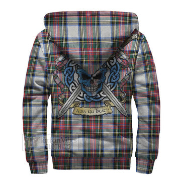 Dennistoun Tartan Sherpa Hoodie with Family Crest Celtic Skull Style