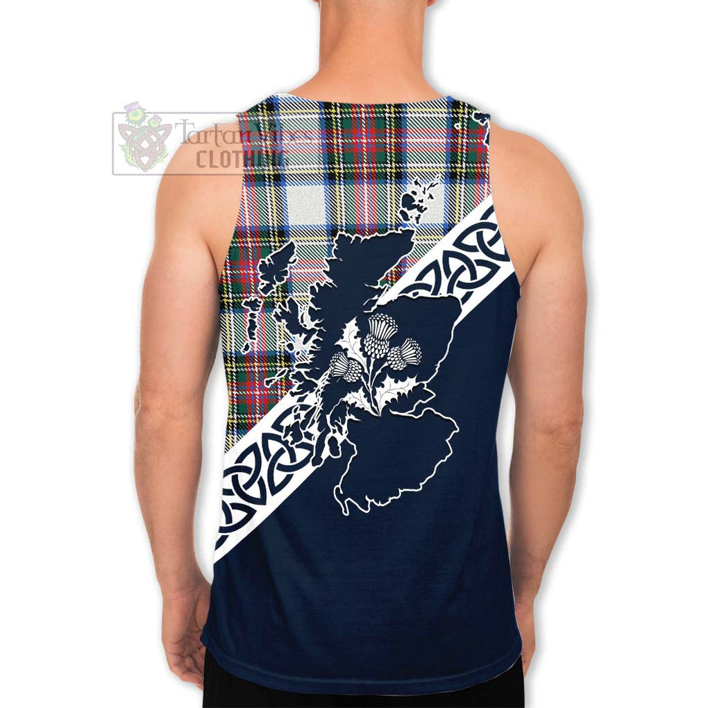 Tartan Vibes Clothing Dennistoun Tartan Men's Tank Top Featuring Thistle and Scotland Map