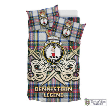 Dennistoun Tartan Bedding Set with Clan Crest and the Golden Sword of Courageous Legacy