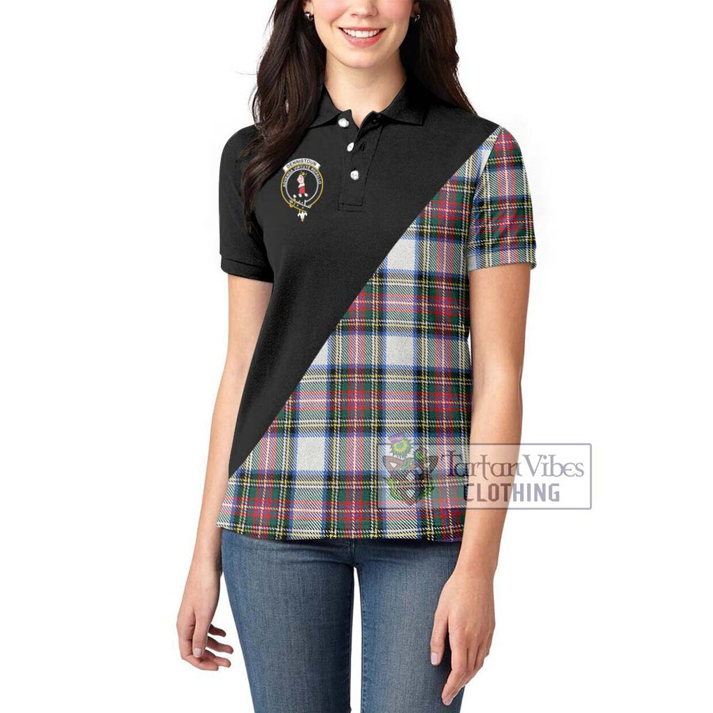 Dennistoun Tartan Women's Polo Shirt with Family Crest and Military Logo Style - Tartanvibesclothing Shop