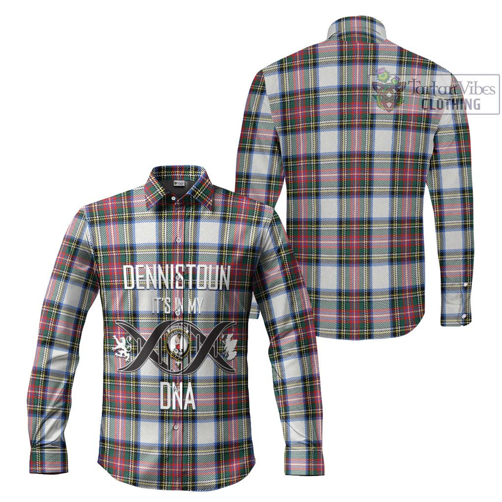 Dennistoun Tartan Long Sleeve Button Shirt with Family Crest DNA In Me Style Men's Shirt - Tartanvibesclothing Shop