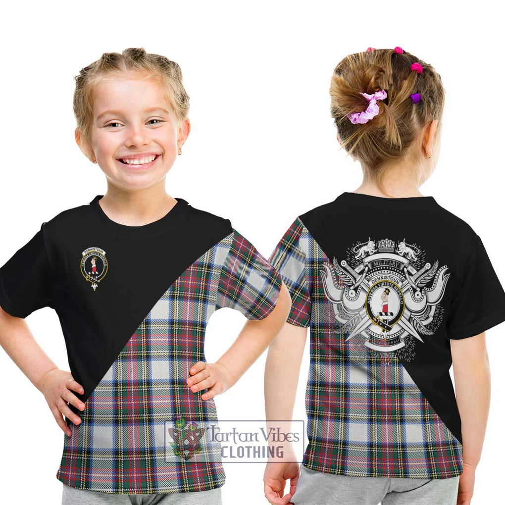 Dennistoun Tartan Kid T-Shirt with Family Crest and Military Logo Style - Tartanvibesclothing Shop