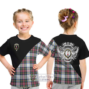 Dennistoun Tartan Kid T-Shirt with Family Crest and Military Logo Style