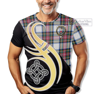 Dennistoun Tartan T-Shirt with Family Crest and Celtic Symbol Style