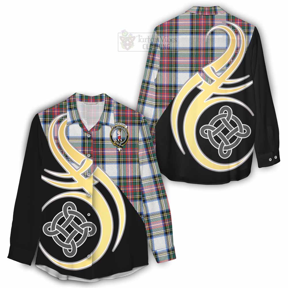 Tartan Vibes Clothing Dennistoun Tartan Women's Casual Shirt with Family Crest and Celtic Symbol Style