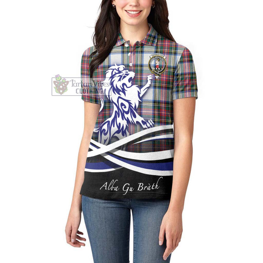 Dennistoun Tartan Women's Polo Shirt with Alba Gu Brath Regal Lion Emblem - Tartanvibesclothing Shop